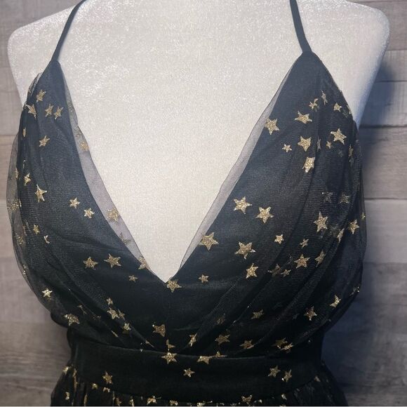 Lulus Favorite Moment Black & Gold Star Print Backless Skater Dress - Picture 9 of 16